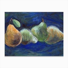 Four Pears - blue painting still life kitchen food impressionism impressionist fruits Canvas Print