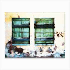 Two Green Shuttered Windows Canvas Print