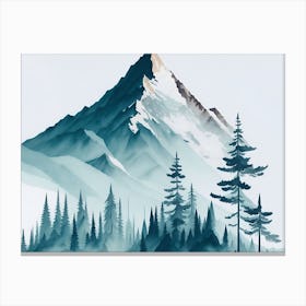 Mountain And Forest In Minimalist Watercolor Horizontal Composition 34 Canvas Print