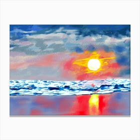 Sunset On The Beach Acrylic Painting Canvas Print