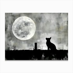 Cat Watching The Moon Canvas Print