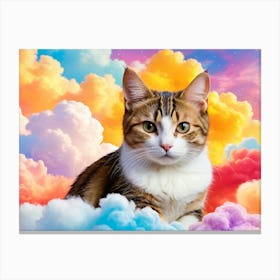 Cat lying in a rainbow of clouds Canvas Print