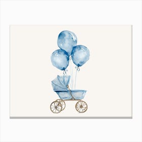 Baby Carriage With Blue Balloons Kids and Nursery Canvas Print