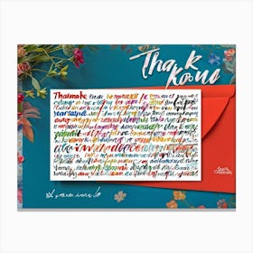 A Multilingual Greeting Card Featuring The Word Thank You In Diverse Scripts Including Chinese Ge (4) Canvas Print