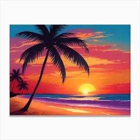 A Tranquil Beach At Sunset Horizontal Illustration 17 Canvas Print