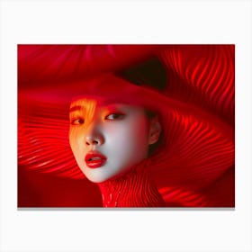 Asian Woman In Red Hat 1 Canvas Print