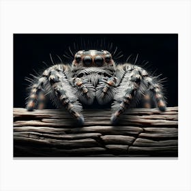 Cute jumping spider On aged wood macro Canvas Print
