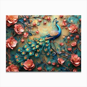 Elegant Leather Base Combines Bright Color Floral With Exotic Oriental Pattern Flowers And Peacocks Illustration 1 Canvas Print