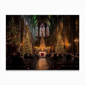 A Christmas Eve Service In A Candlelit Gothic Cathedral Illuminated Pews Leading To The Altar Prepa (1) 1 Canvas Print