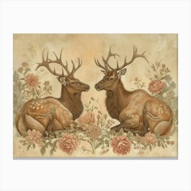 Floral Animal Illustration Elk 4 Canvas Print