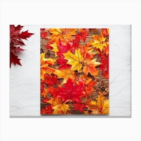 Bright Botanical Art Featuring Fall Foliage Vibrant Red Orange And Neon Colors Framing A Golden M Canvas Print