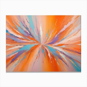 Abstract Image Of A Colorful, Radial Explosion Of Paint Splatters In Shades Of Orange, Blue, Purple, And White Canvas Print