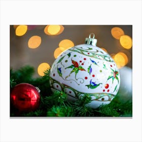 Macro Shot Of A Hyper Detailed Porcelain Christmas Ball Hand Painted Vivid Multicolored Exotic Cre Canvas Print