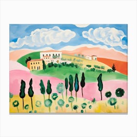 Tuscany Hills Italy Cute Watercolour Illustration 3 Canvas Print