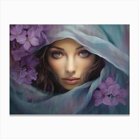 Woman With Purple Flowers Canvas Print