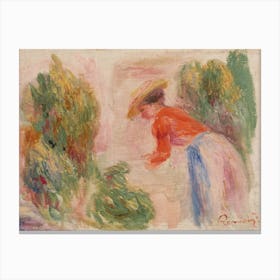 Woman Gathering Flowers, Pierre Auguste Renoir Canvas Print