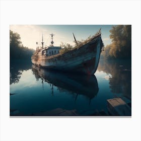 Unknown Lake Hosting Decayed Floating Shipwrecks Canvas Print