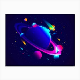 Neon Saturn - space poster art, synthwave art Canvas Print