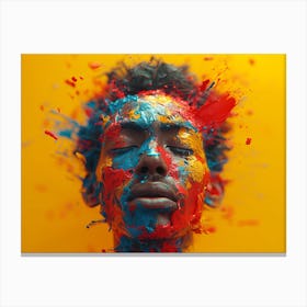 Psychedelic Portrait: Vibrant Expressions in Liquid Emulsion Paint Splashed Face 1 Canvas Print