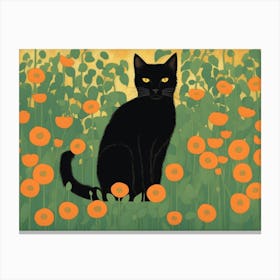 Gustav Klimt Black Cat In Poppies Canvas Print