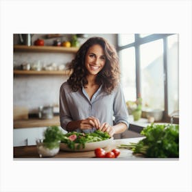 Healthy Woman In Kitchen 5 Canvas Print