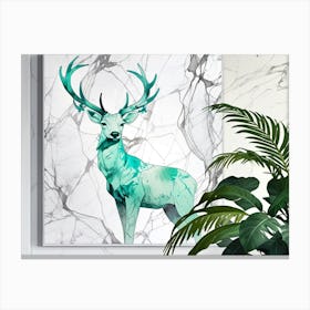 Deer On Marble Wall Art Canvas Print