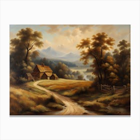 Vintage Country Road Oil Painting landscape Canvas Print