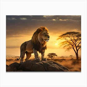 Lion At Sunset Paintings Art Print Canvas Print