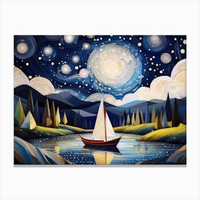 A Boat In Moonlight Canvas Print