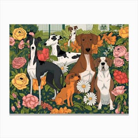 Dogs And Flowers : William Morris Inspired Dogs Collection 1 Canvas Print