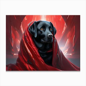 Black Labrador In Blanket Canvas Print