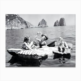 Women Eating Pasta On Lake Canvas Print