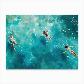 Three People Swimming In The Ocean Canvas Print