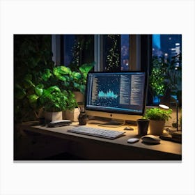 Computer Desk At Night Canvas Print