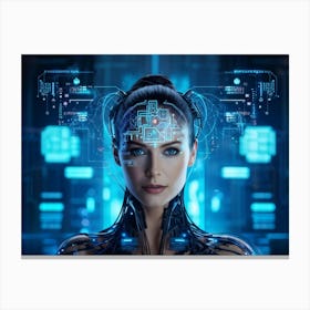 Abstract Cyber Concept Art Illustrating A Head With Neural Circuitry Resembling An Advanced Ai Syste (3) Canvas Print