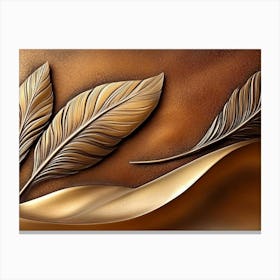 Rustic 3d Textured Art Almond Brown Background Faded Brass Feathers Abstract Sandy Dunes Warm Canvas Print