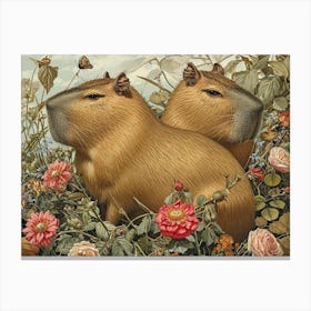 Floral Animal Illustration Capybara 1 Canvas Print