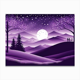 Purple Christmas Night, Christmas concept art, Christmas vector art, Vector Art, Christmas art, Christmas, moon Canvas Print