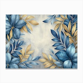 Blue And Gold Floral Frame Canvas Print