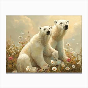 Floral Animal Illustration Polar Bear 3 Canvas Print
