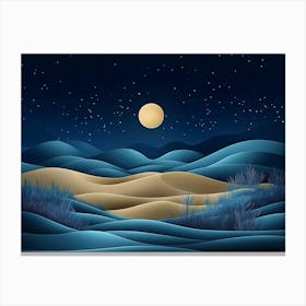 Abstract Sand Dunes Landscape With Moon At Night 4 Canvas Print