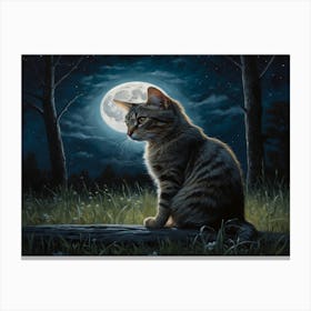 Cat In The Moonlight 8 Canvas Print