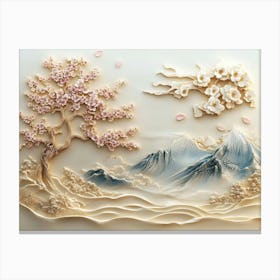 Beautiful Sakura Tree and Mountain 3d 4 Canvas Print