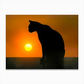 Silhouette Cat At Sunset Canvas Print