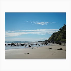 Beach At Lunch Time, Blue Sky's With A Little Bit Of Cloud, Rainforest Mountain Meeting The Sand. Canvas Print