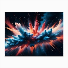 Abstract Explosion Of Colorful Smoke, Dust, And Sparks Against A Dark Background, Resembling A Supernova Or A Burst Of Creative Energy Canvas Print