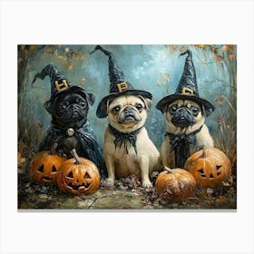 Halloween Pugs In Oil 15 Canvas Print