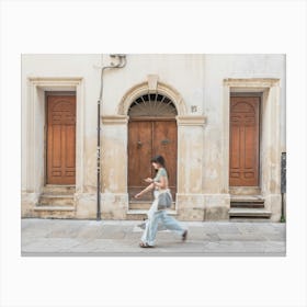 Woman Walking In The Streets Of Lecce In Italy Canvas Print