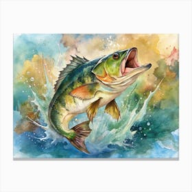 Watercolor Painting Of A Largemouth Bass Leaping From Water Canvas Print