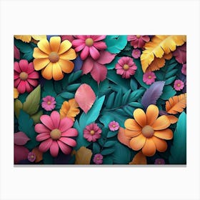 A Vibrant 3d Colorful Flowers and Leaves with A Floral Canvas Print